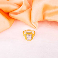 Radiant Sunlit Crystal Halo Ring - 18K Gold Plated