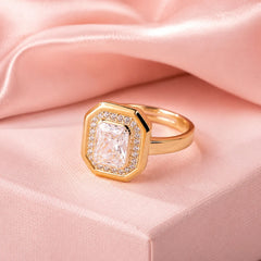 Radiant Sunlit Crystal Halo Ring - 18K Gold Plated