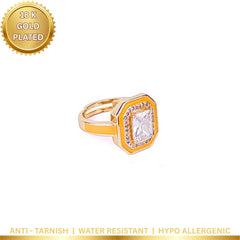 Radiant Sunlit Crystal Halo Ring - 18K Gold Plated