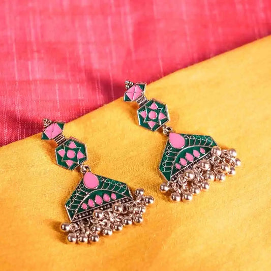 Bright Geometric Dual Coloured Dangle Earrings