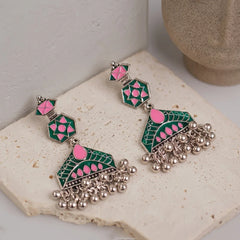 Bright Geometric Dual Coloured Dangle Earrings