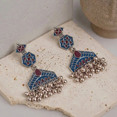 Bright Geometric Dual Coloured Dangle Earrings