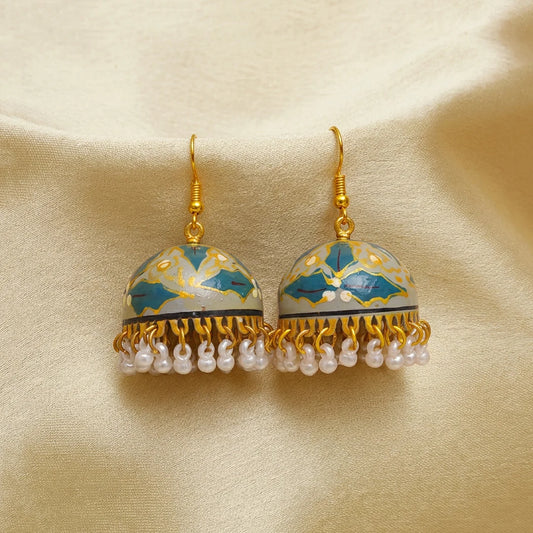 Floral Teal Blossom Meenakari Jhumka