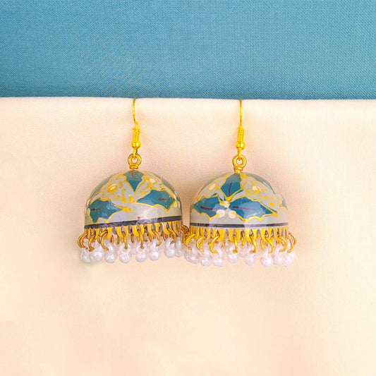 Floral Teal Blossom Meenakari Jhumka