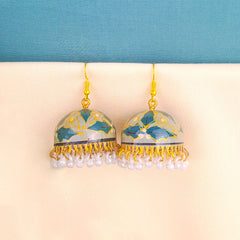 Floral Teal Blossom Meenakari Jhumka