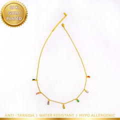 Colourful Rectangular Crystal Gems Necklace - 18K Gold Plated