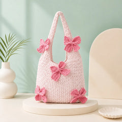 Blush Bow Crochet Shoulder Bag