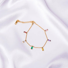 Colourful Crystal Rectangular Gems Bracelet - 18K Gold Plated