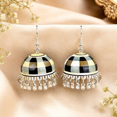 Monochrome Grid Doom Meenakari Jhumka