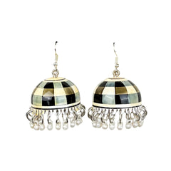 Monochrome Grid Doom Meenakari Jhumka