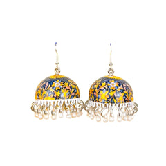 Blue Gold Muse Pearl Meenakari Jhumka