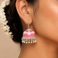 Blush Stripe Pearl Meenakari Jhumka