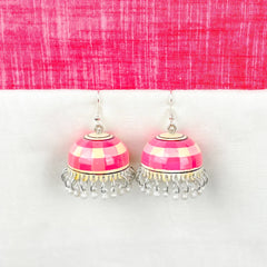 Blush Stripe Pearl Meenakari Jhumka