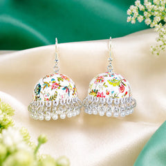 Floral Bloom Dome Meenakari Jhumka