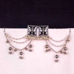 Silver Blossom Meenakari Earchain Earrings`