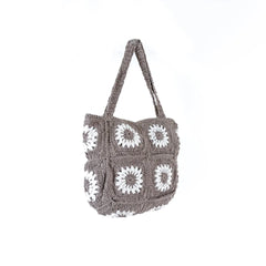 Taupe White Daisy Crochet Tote