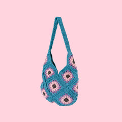Boho Teal Lavender Crochet Bag