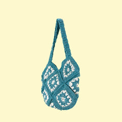 Aqua White Crochet Shoulder Bag