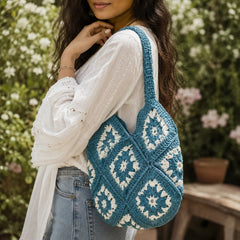 Aqua White Crochet Shoulder Bag