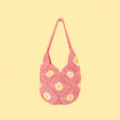 Pink Daisy Crochet Tote