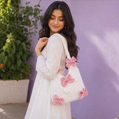 Blush Bow Crochet Shoulder Bag