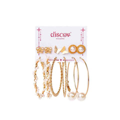 Set of 6 Western Golden Pearly Hoops And Studs Combo