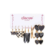 Set of 5 Golden Glazy Black Earrings Combo