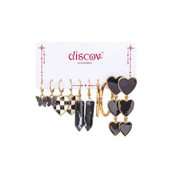 Set of 5 Golden Glazy Black Earrings Combo