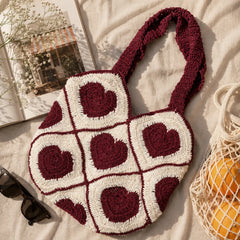 Maroon Heart Crochet Shoulder Bag