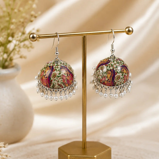 Meenakari Rani Portrait Dome Jhumka Earrings