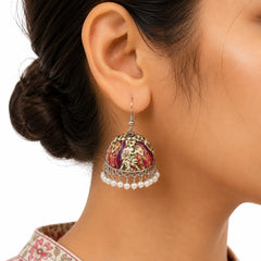 Meenakari Rani Portrait Dome Jhumka Earrings
