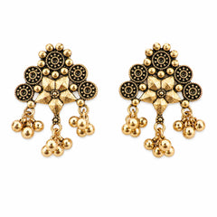 Navy Blue Stone Floral Drop Earrings