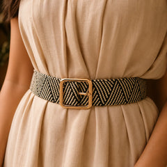 Raffia Black N Cream Chevron Belt
