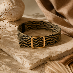 Raffia Black N Cream Chevron Belt