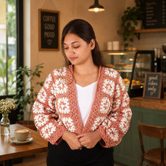 Patterned Peach Crochet Cardigan