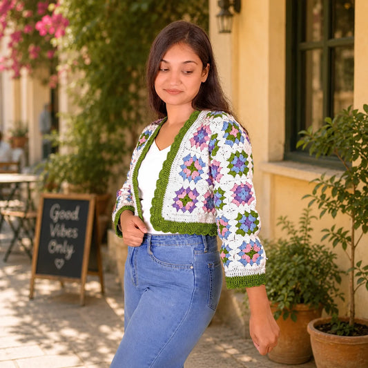 Colourful Pastel Meadow Patch Crochet Cardigan
