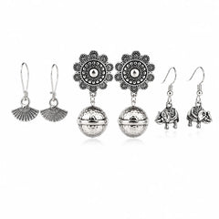 Set of 3 Oxidised Jhumka Earrings Combo
