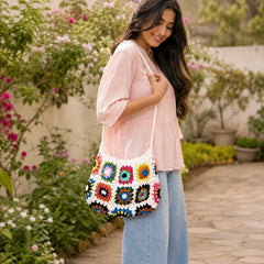 Colourful Floral Crochet Shoulder Bag