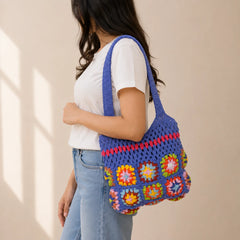 Blue Crochet Colourful Shoulder Bag