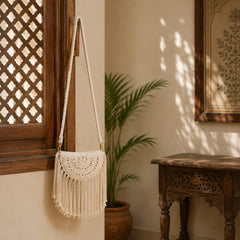 Macrame Long Tassel Half Moon Sling Bag