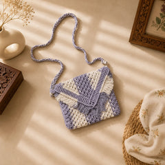 Macrame Blue N White Sling Bag