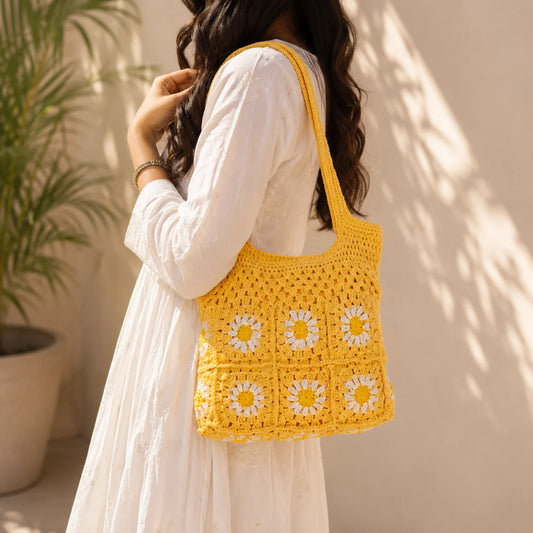 Crochet Light Floral Shoulder Bag
