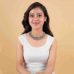 Oxidised Beaded Round Ghungroo Necklace