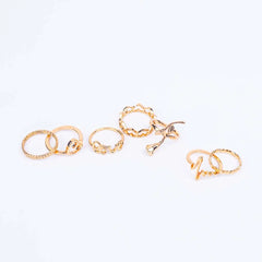 Pack of 7 Golden Hearts And Love Rings Combo