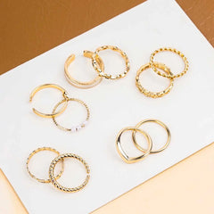 Pack of 10 Golden And Pearly White Chain Ring Combo