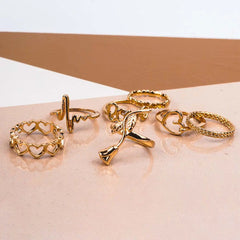 Pack of 7 Golden Hearts And Love Rings Combo