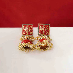 Meenakari square Mogra Pearls Dome Shaped Jhumka