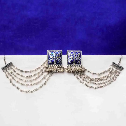Oxidised Meenakari Ear Chain Earrings