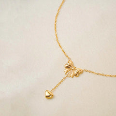 Gold Bow Tassel Chain Heart Jewellery Set