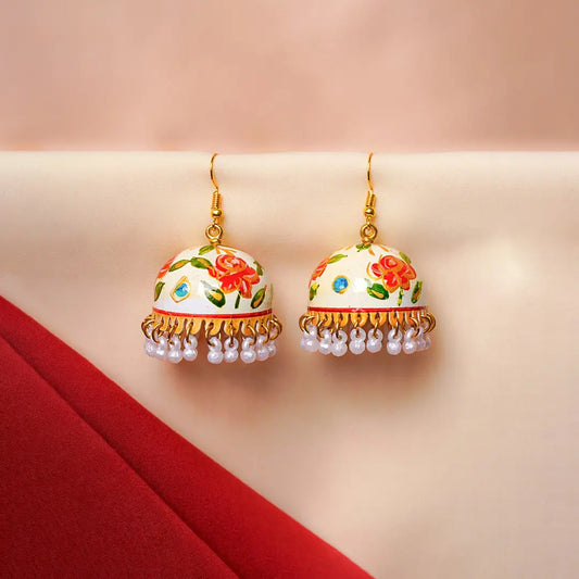 Bright Floral Meenakari Bell Jhumka